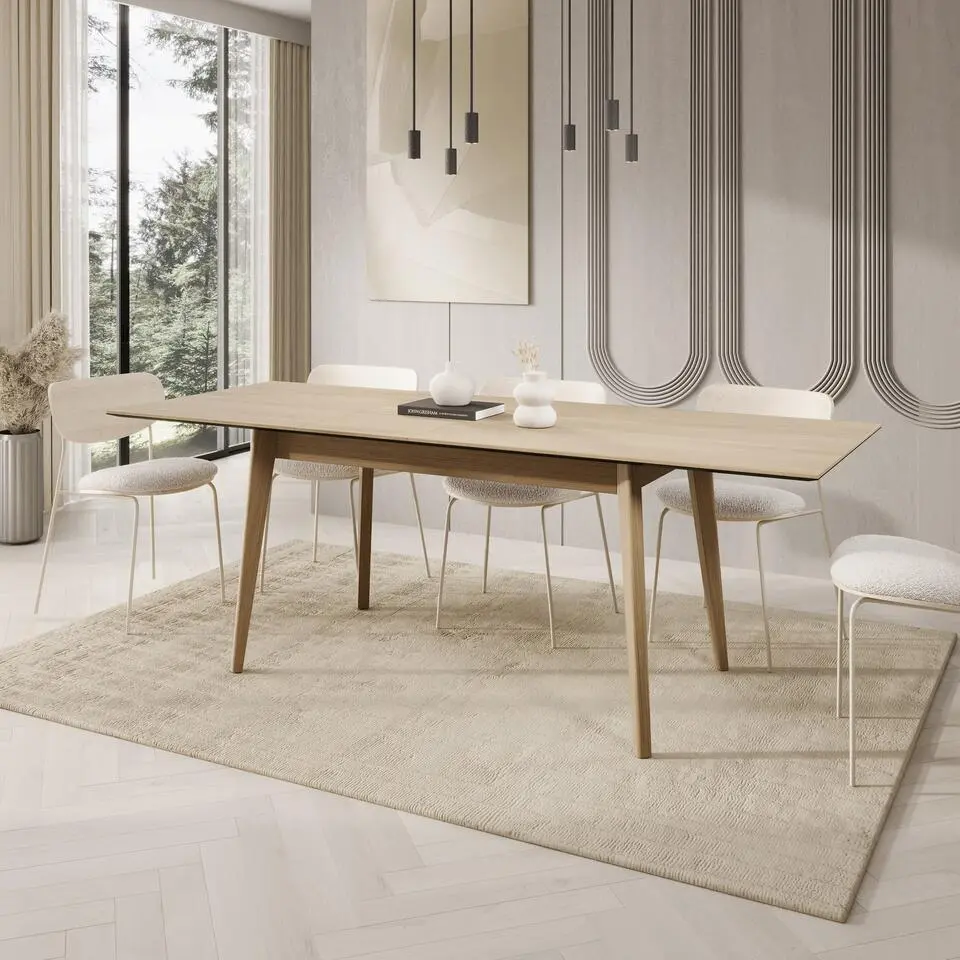 Meubella - Portino - Eetkamertafel - Licht eiken - 145-220x77x85cm