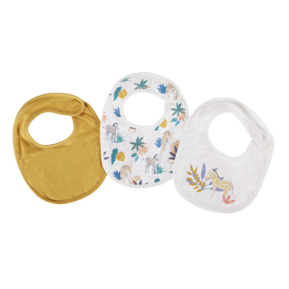 MADRID - Bavoirs blancs à motif zèbre, ocre et motif animalier (x3)