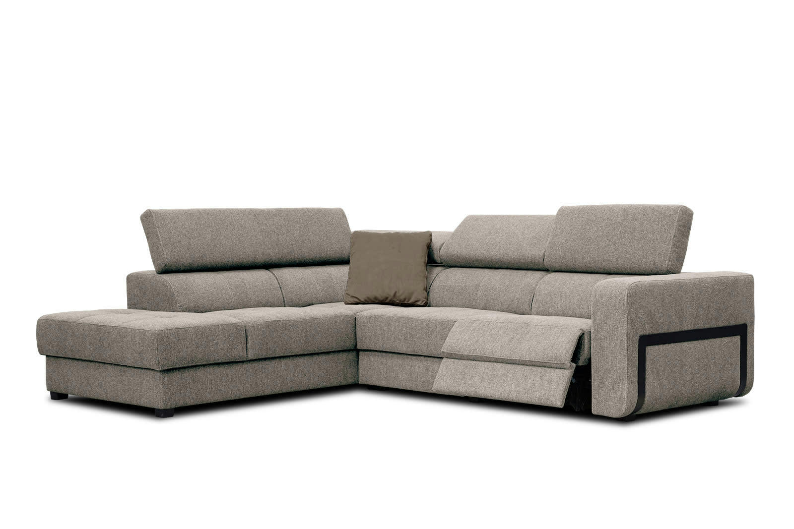 BERGO - Canapé d'angle gauche 5 places avec une relax électrique tissu taupe