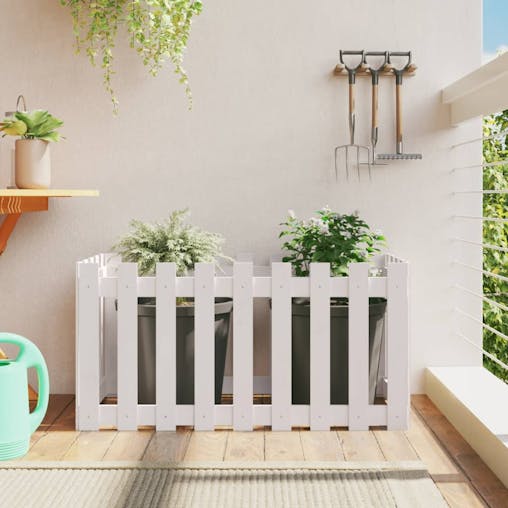NNEVL Garden Raised Bed with Fence Design White 100x50x50 cm Solid Wood Pine