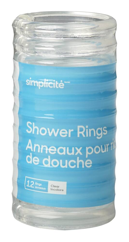 Simplicite Durable Rust-Resistant Shower Curtain Plastic Rings, Clear, 12-pk