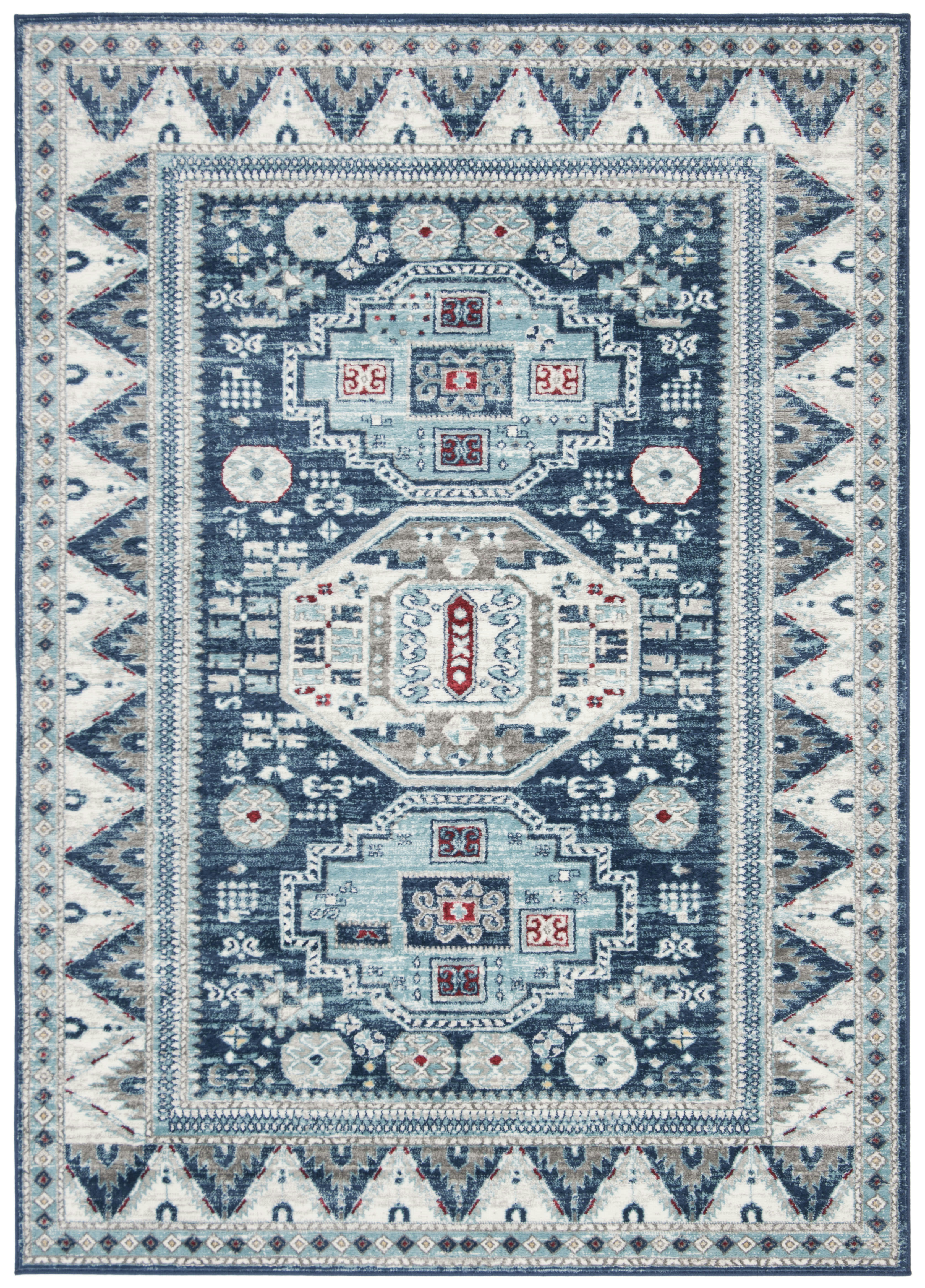 KAZAK - Tapis de salon interieur en bleu & crème, 122 x 183 cm