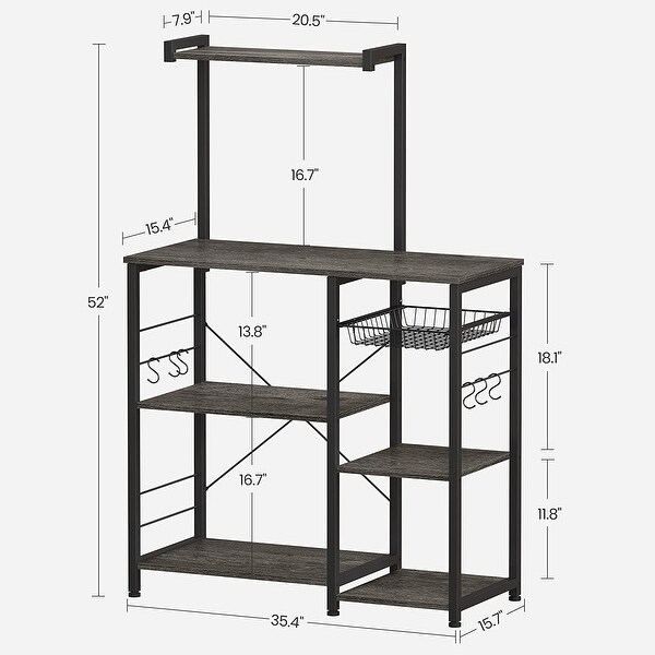VASAGLE Baker's Rack, Microwave Oven Stand, Kitchen Shelf with Wire Basket, 6 S-Hooks, Utility Storage