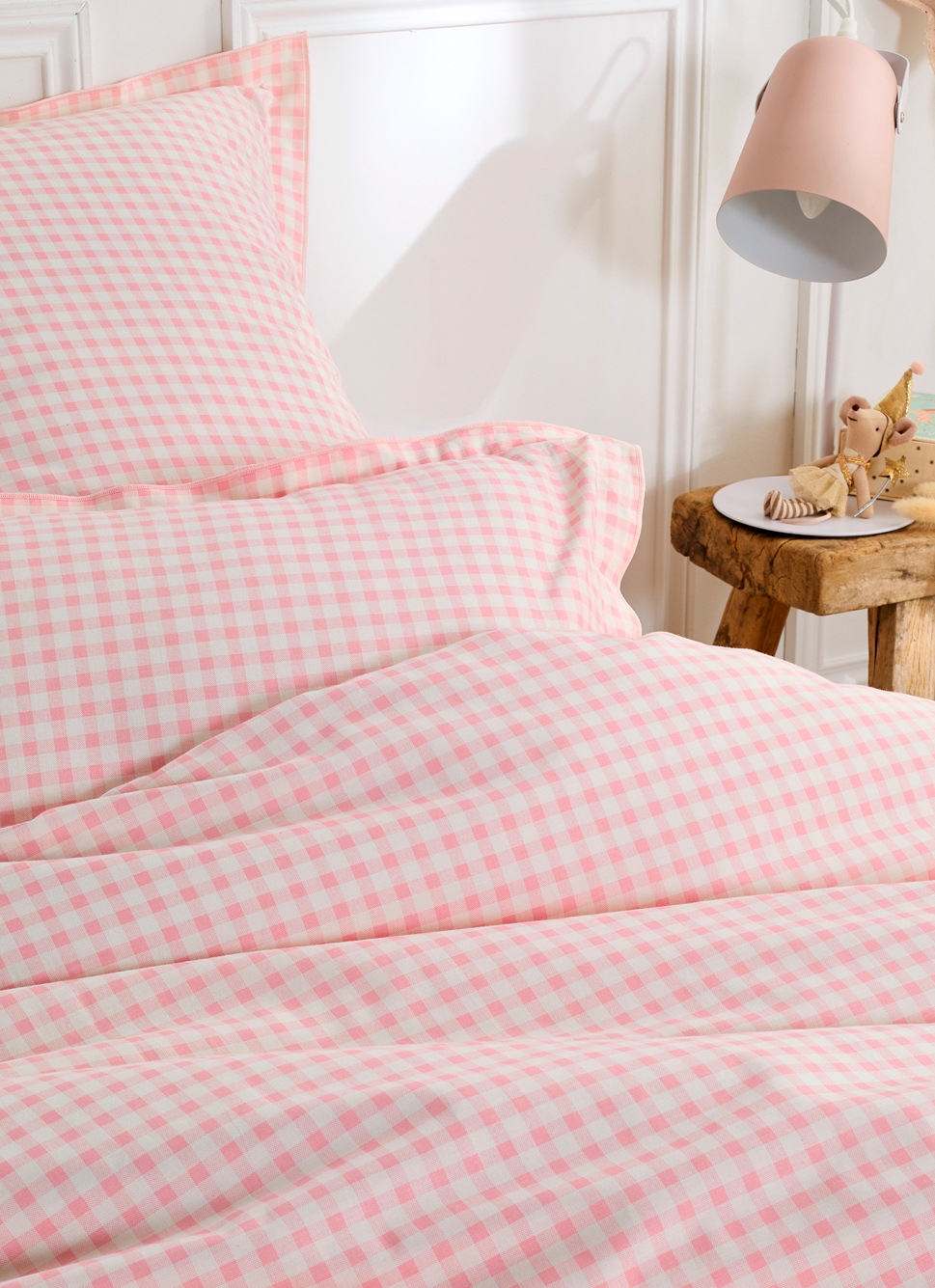 HOUSSE DE COUETTE ENFANT MOTIF VICHY GINGHAM ROSE