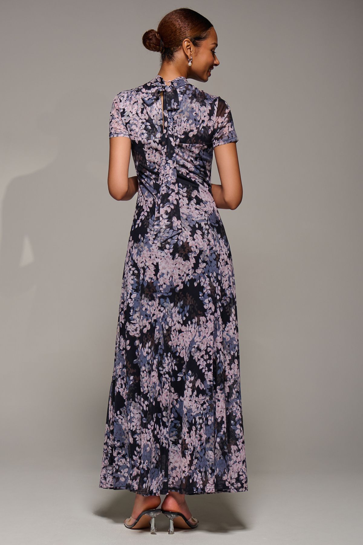 Jolie Moi Turtle Neckline Mesh Maxi Dress