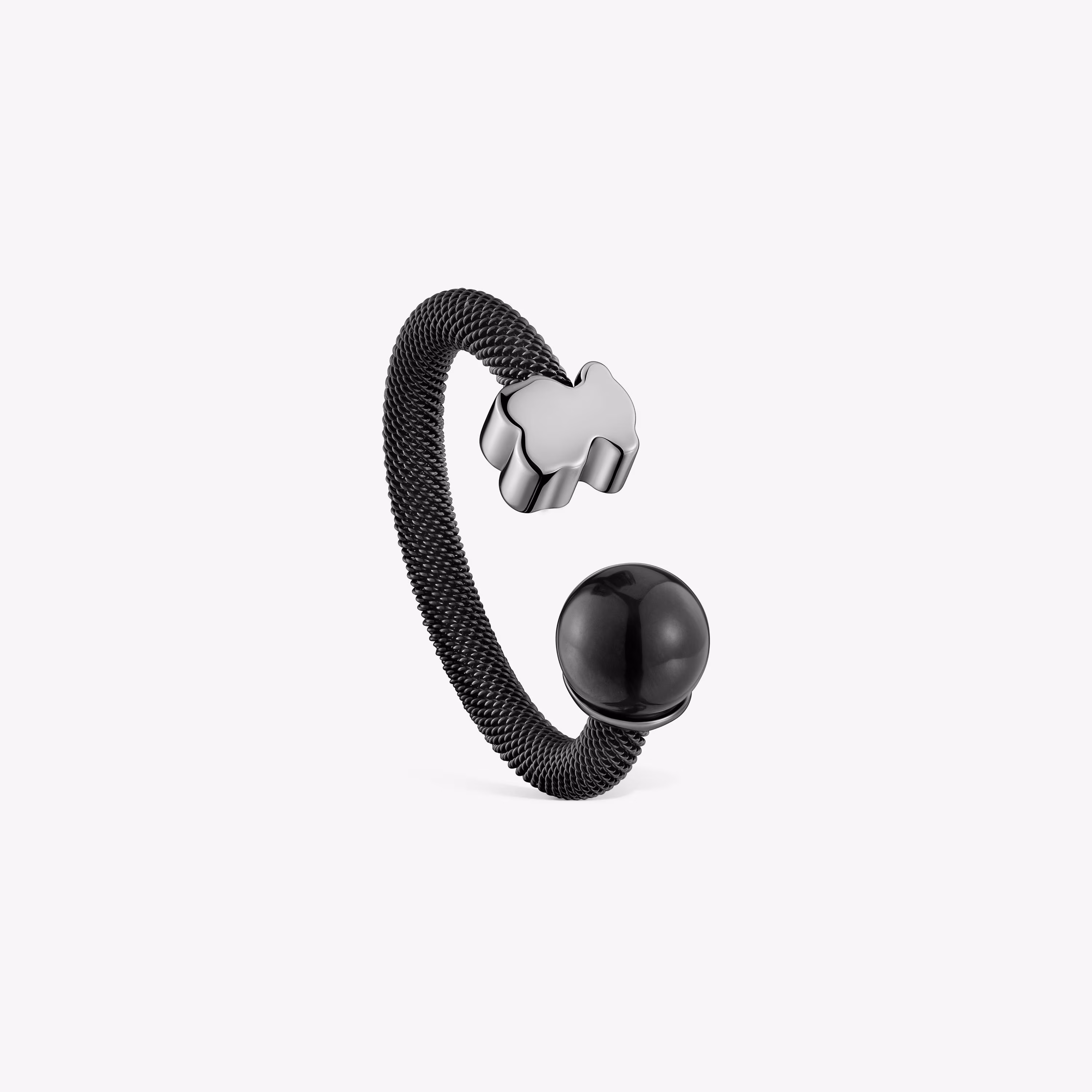 Anillo abierto de acero negro y ojo de halcón Icon Mesh