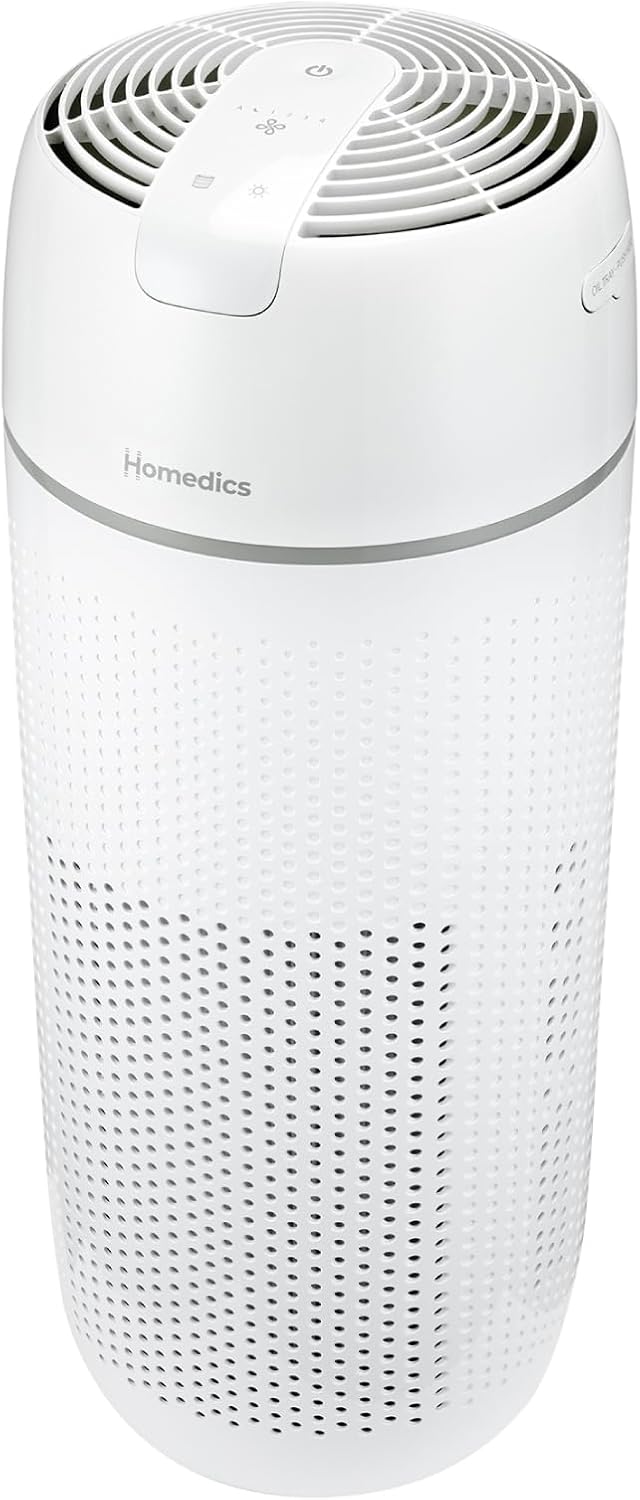 Homedics Air Purifier, 4-in-1 Tower for Extra Large Rooms up to 1,692 Square Feet, 99% HEPA-Type Filtration for Smoke, Allergens, Pollutants, Dust and Pet Dander with UV-C Technology