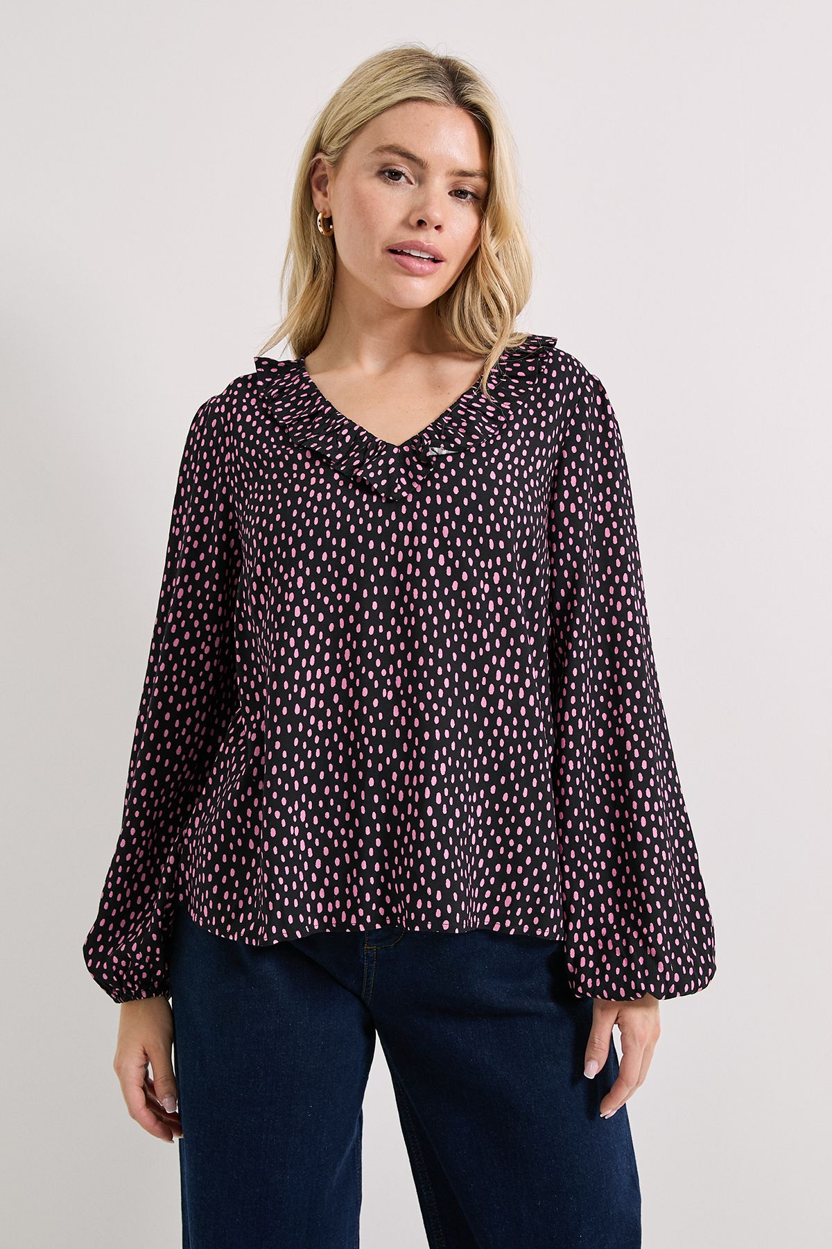 Dorothy Perkins Purple Spot Collar Detail Tie Sleeve Printed Blouse