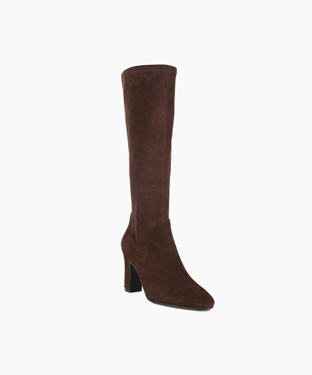Simple Brown - Wide Fit Almond Toe Block Heel Knee High Boots