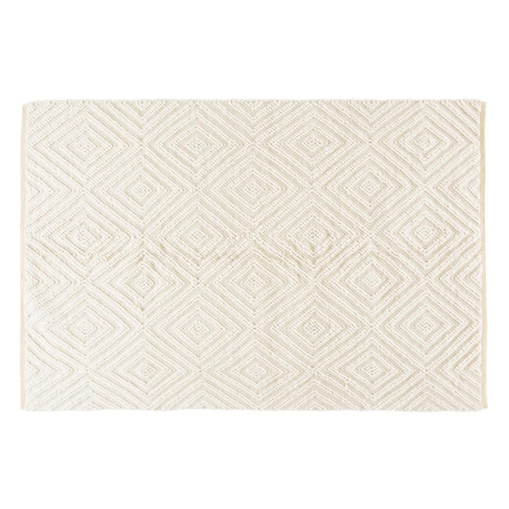 ZEINA - Tapis tissé en laine et coton écru motifs graphiques 160x230