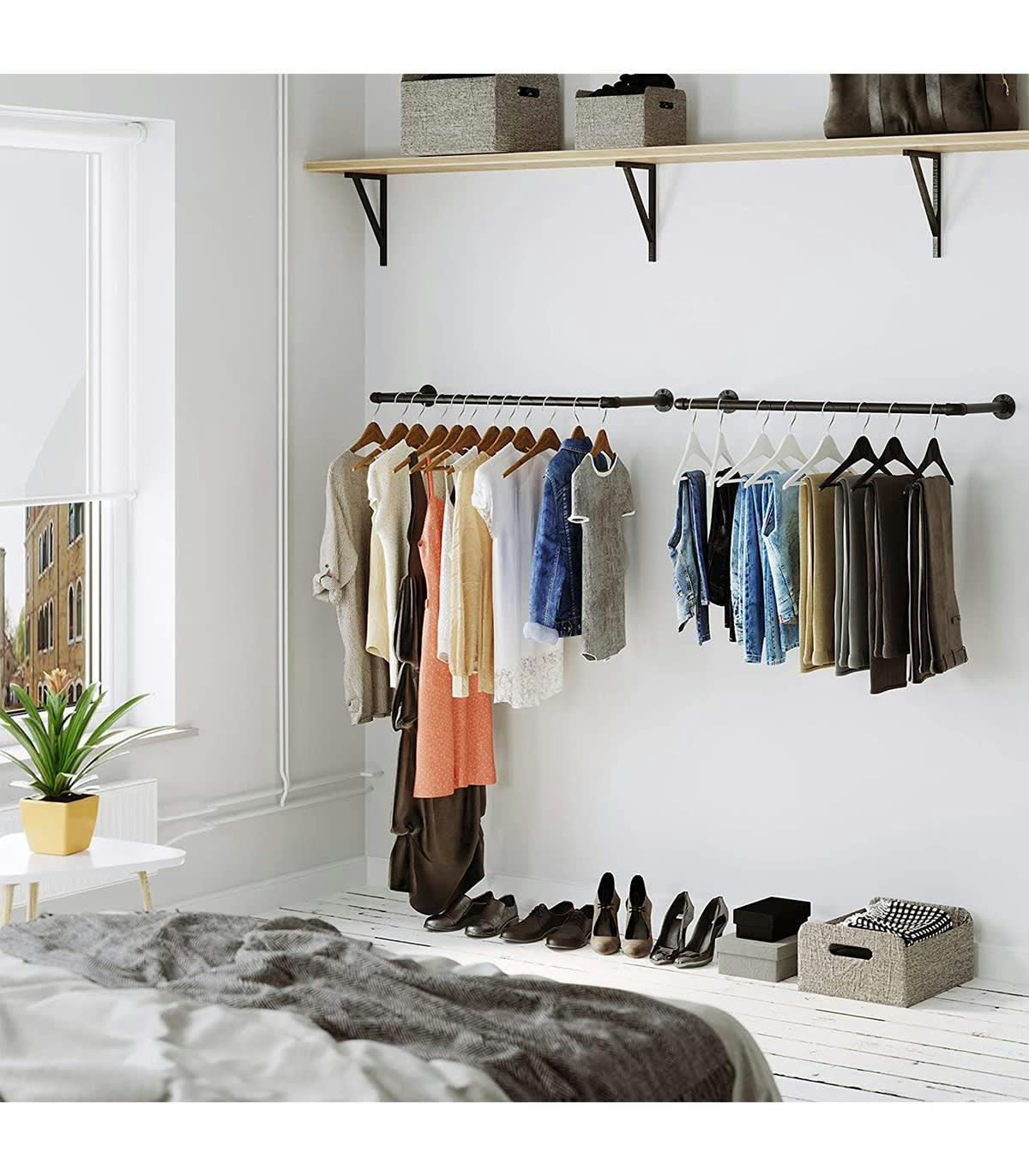 - Ensemble de 2 patères murales noires pour vêtements - L92 x P30 cm