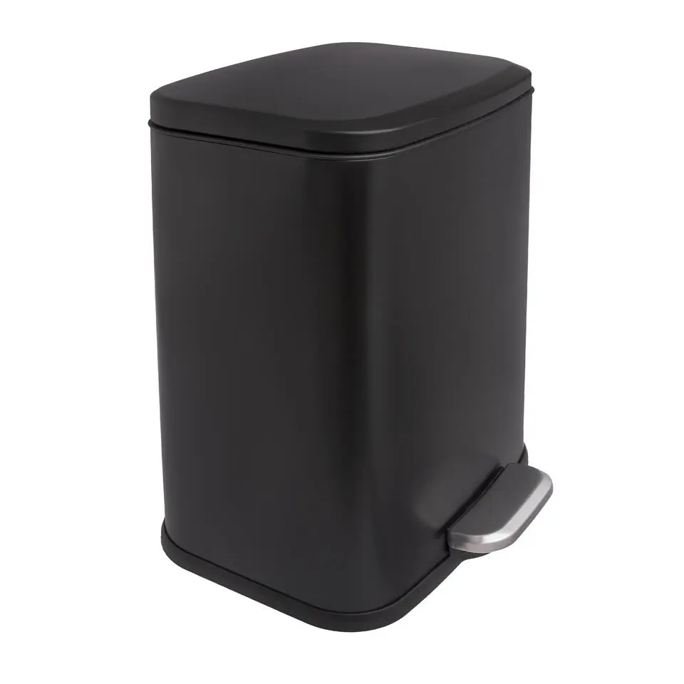 QUVIO Prullenbak 13 L - Rechthoekig afgerond - Metaal - Zwart