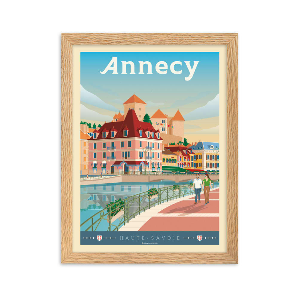 - Affiche Annecy France - Château avec Cadre (Bois) 21x29,7 cm