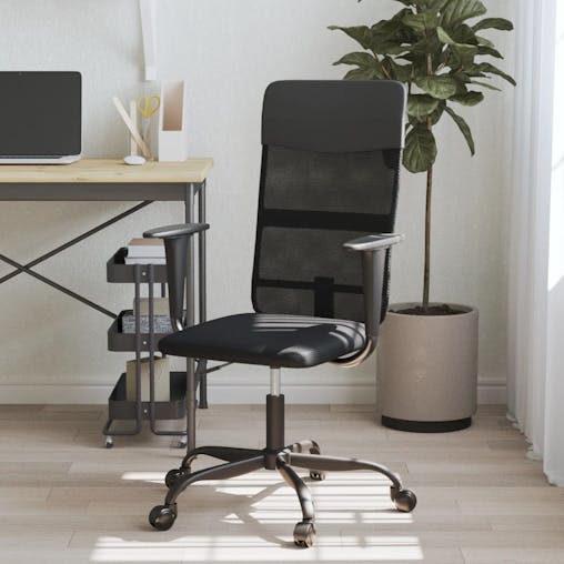 NNEVL Office Chair Black Mesh Fabric and Faux Leather