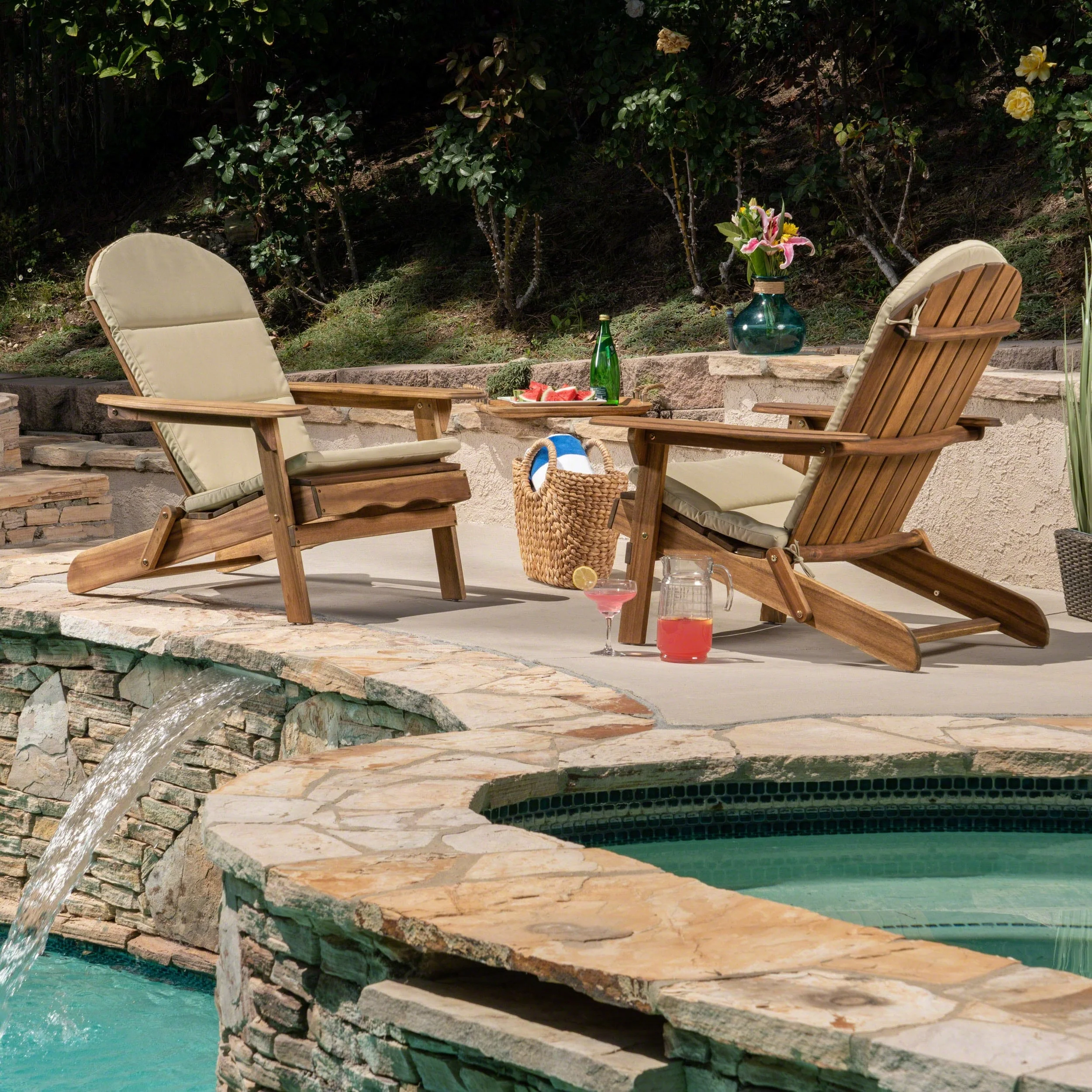 Malibu Outdoor Acacia Wood Folding Adirondack Chairs with Cushions (Set of 2) by Christopher Knight Home