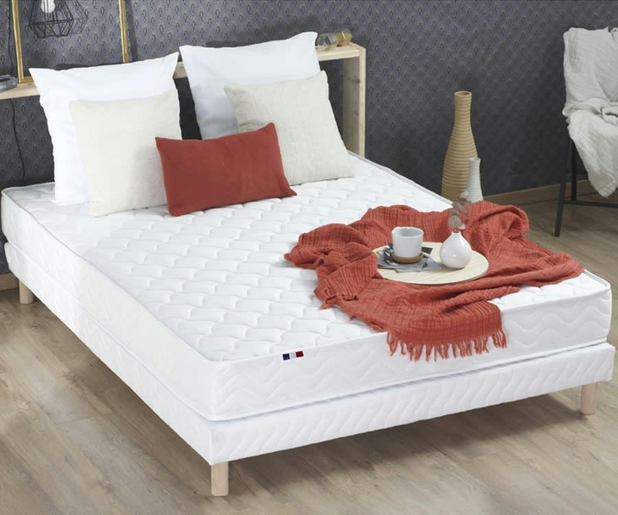 ENSEMBLE SPECTRE - Ensemble matelas ressorts fermes sommier blanc 140x190