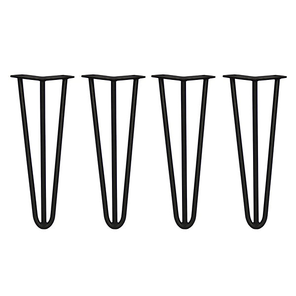 4 Pieds de Table en épingle à Cheveux 35,5cm 3 Tiges 12mm Fini Noir