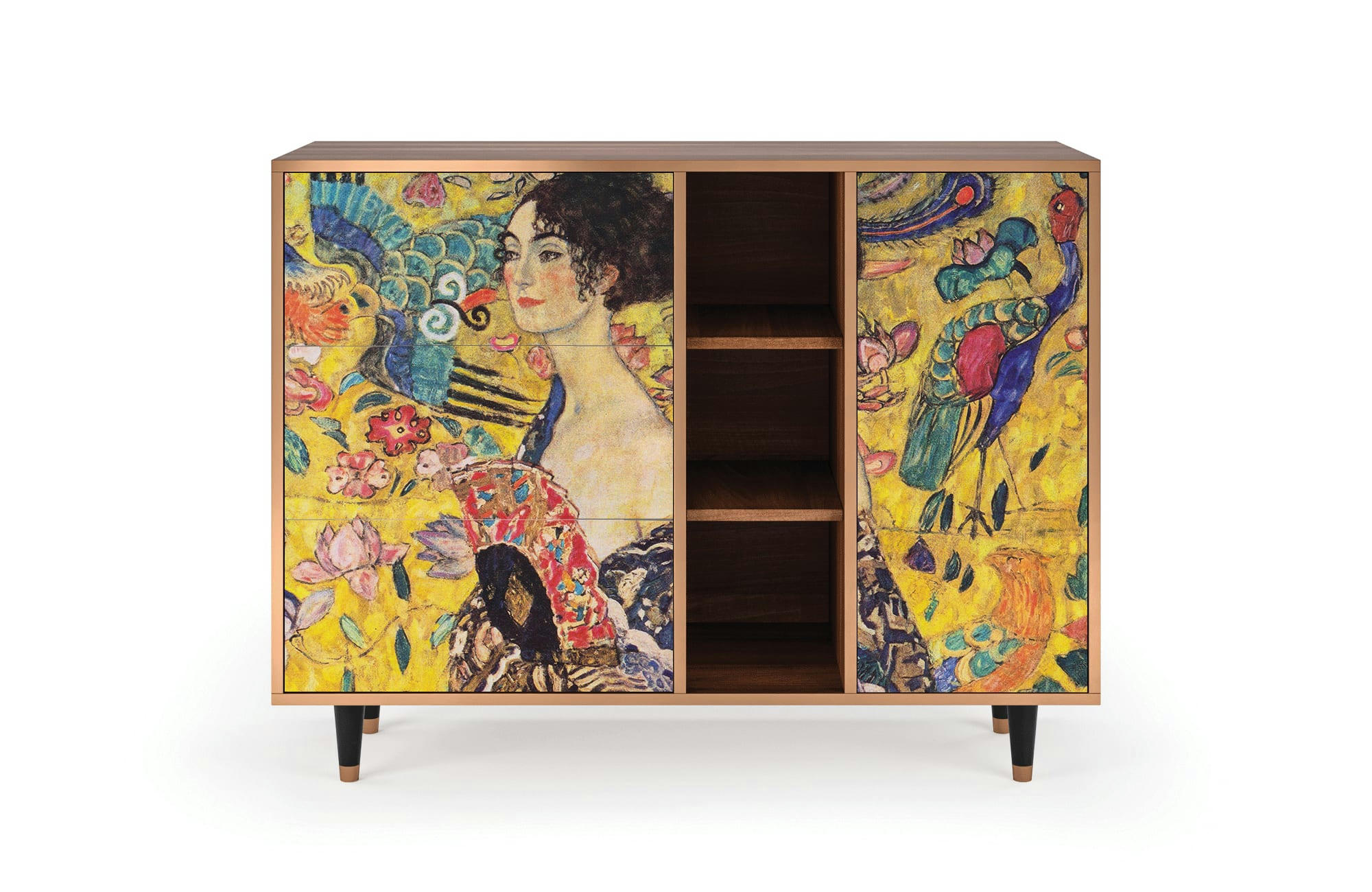 LADY WITH FAN BY GUSTAV KLIMT - Buffet  jaune 3 tiroirs et 1 porte L 125 cm