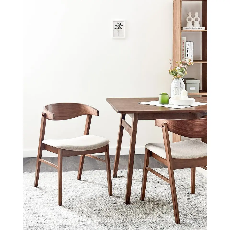 LILLY - Eetkamerstoel set van 2 - Donkerhout/Beige - Polyester