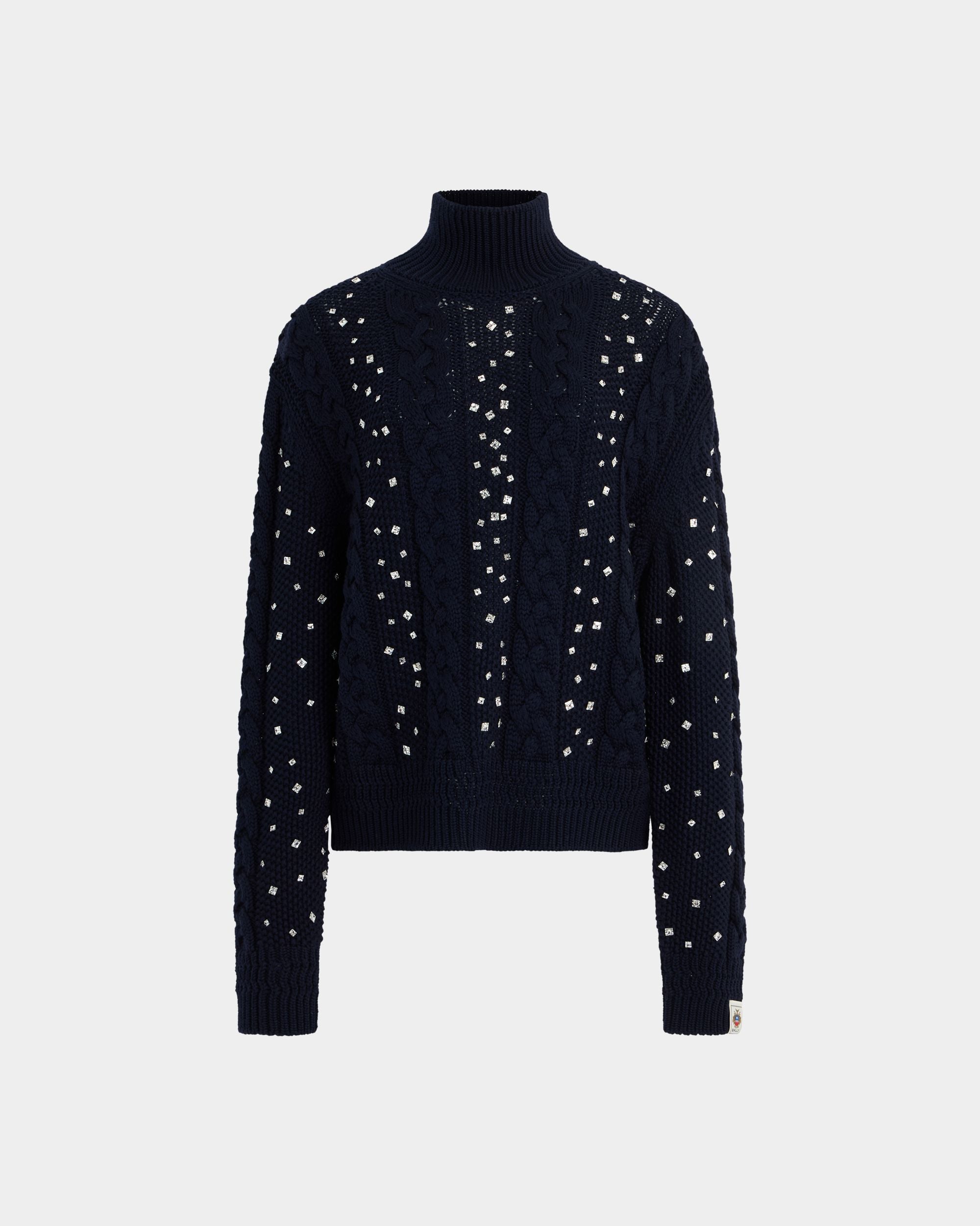 Weihnachts-Rollkragenpullover aus Wolle in Marineblau mit Strasssteinen