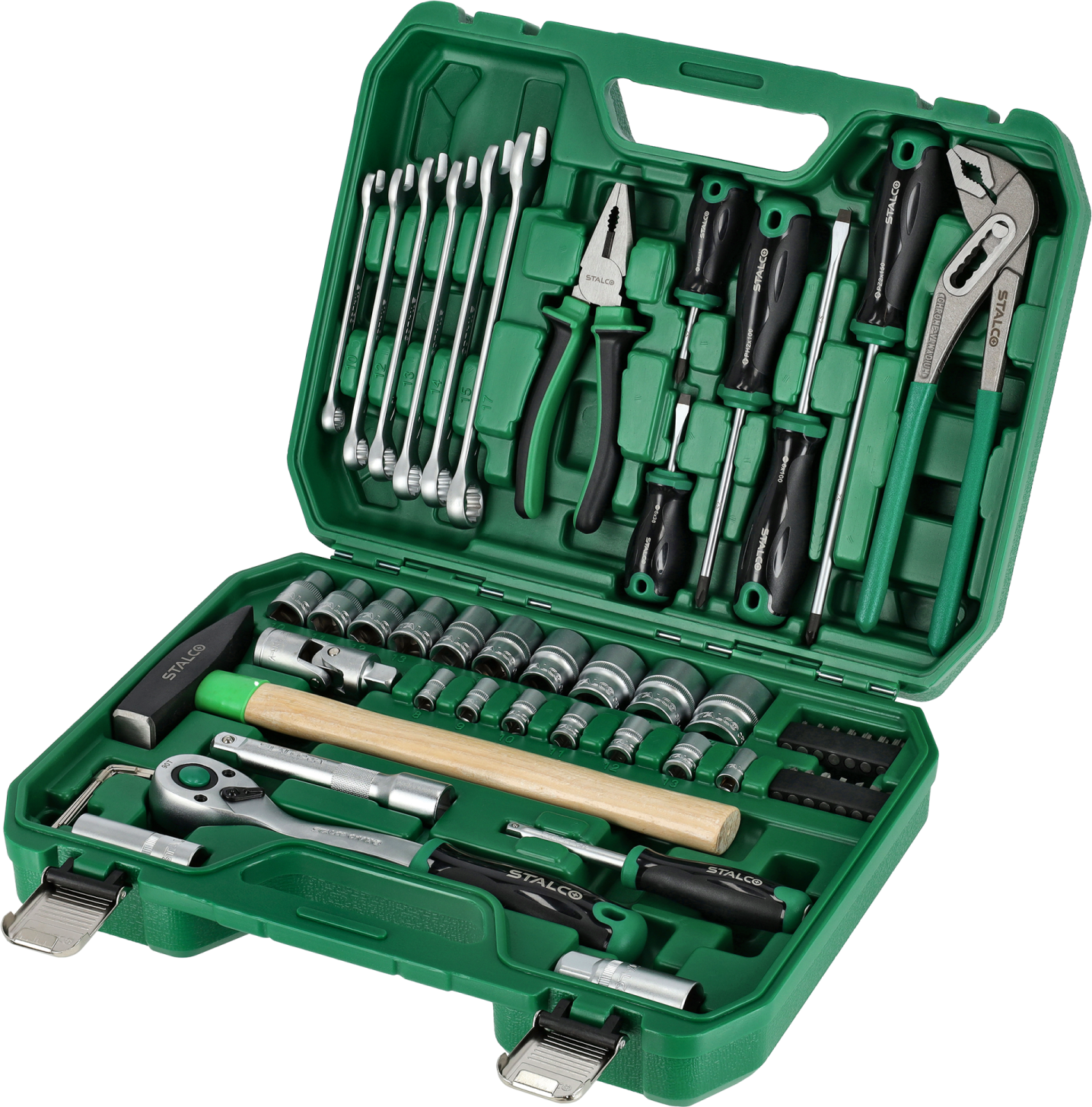 Zestaw multinarzędziowy 1/2”+1/4” 55 elem grzechotka 90t opakowanie bmc STALCO S011100055 STALCO S011100055