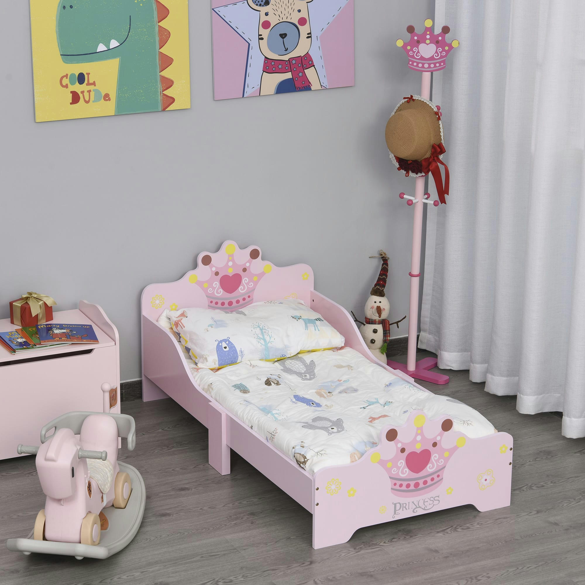 - Lit d'enfant design princesse motif couronne sommier inclus rose