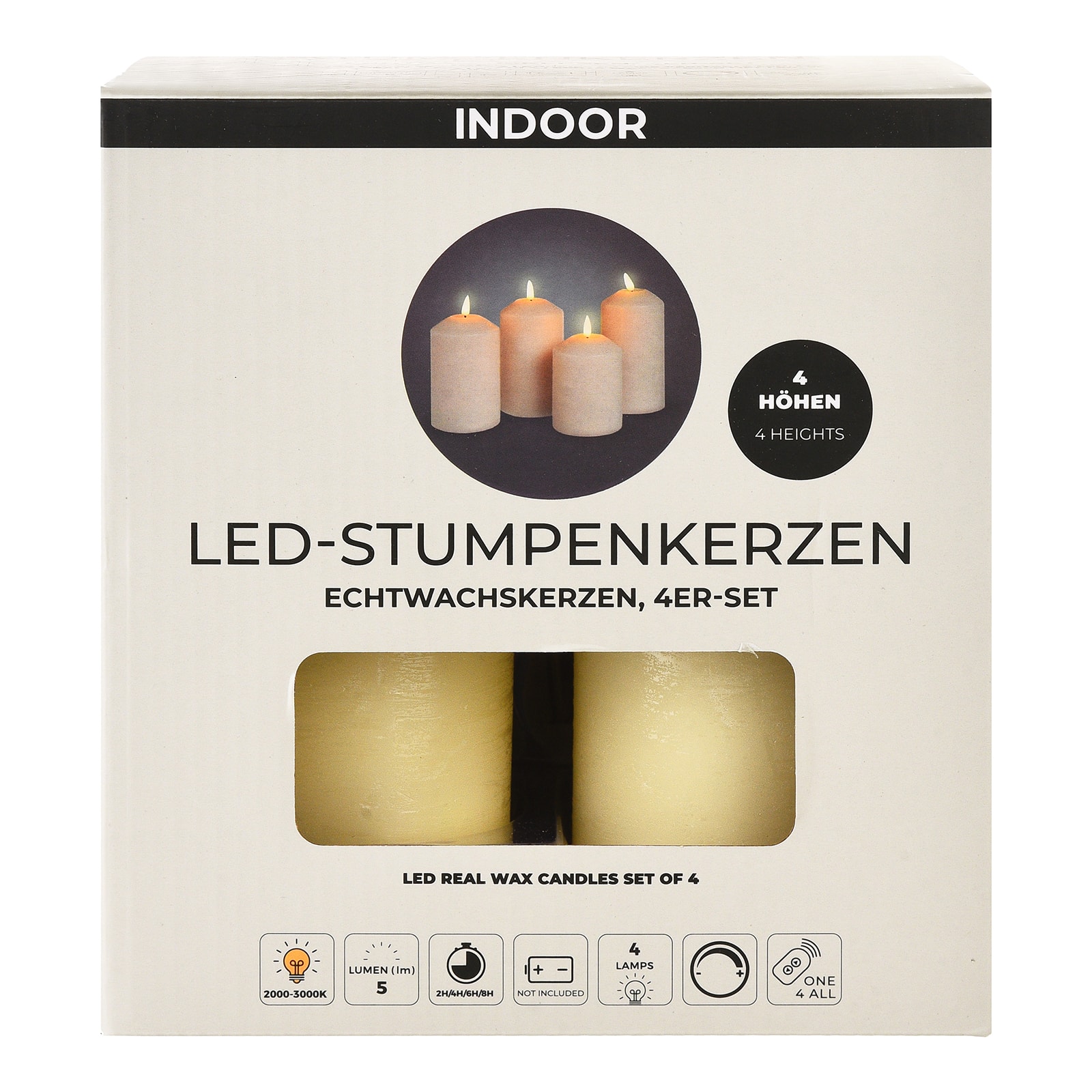 LED-Stumpenkerzen-Set Beige, 4 -tlg.