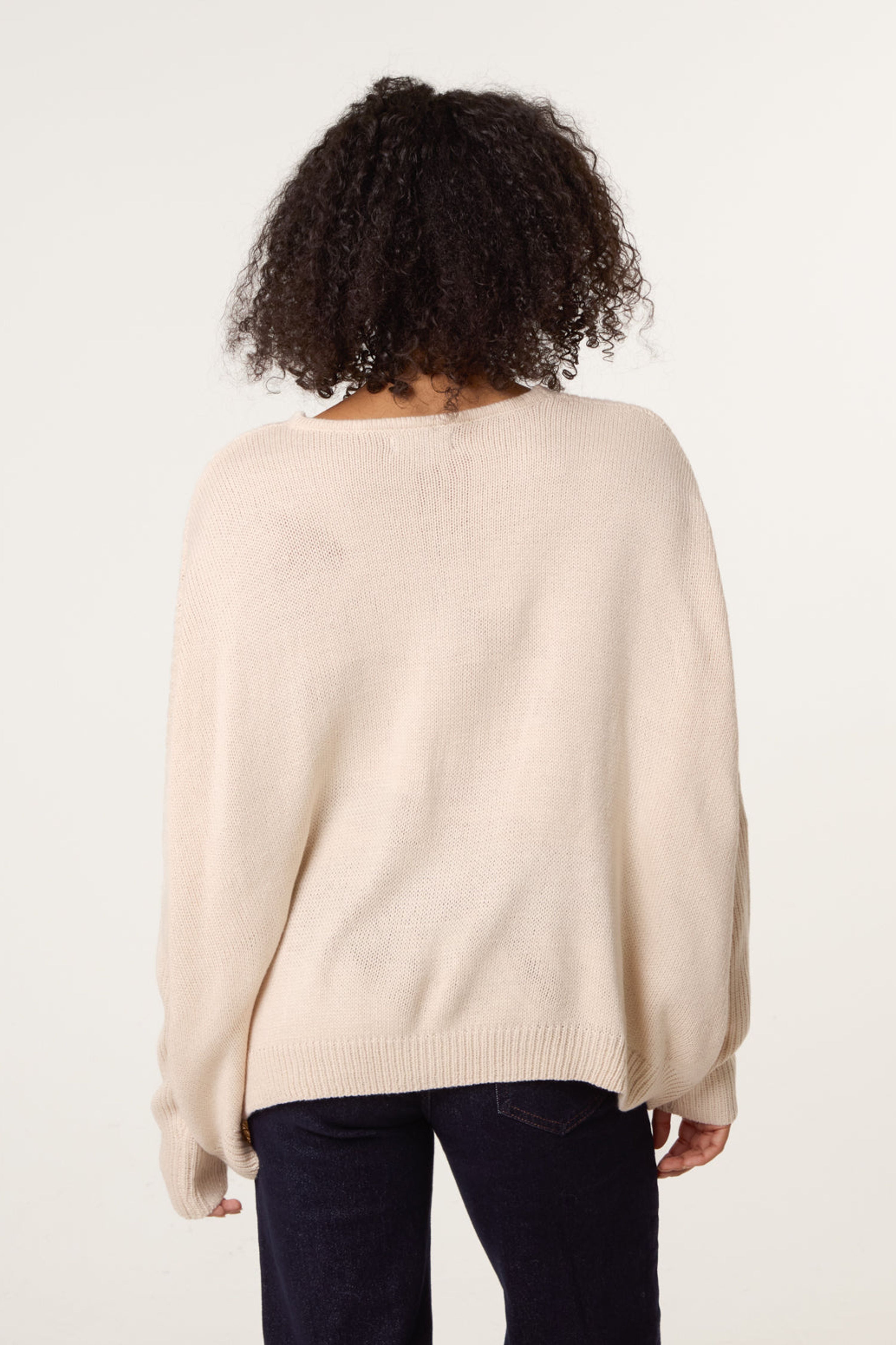 Blue Vanilla Stone Slouchy V Neck Jumper