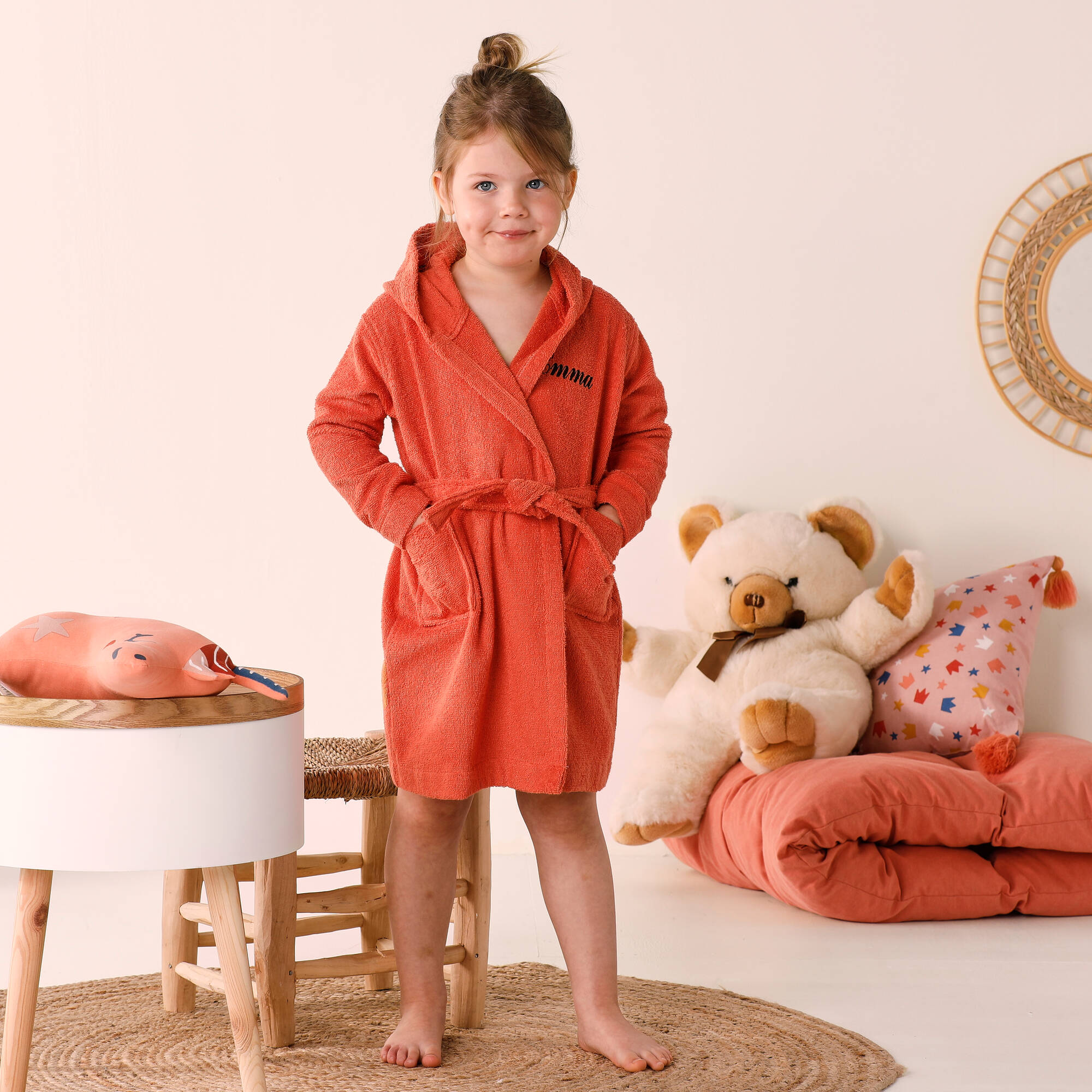 Peignoir de bain enfant personnalisable renard à capuche, éponge coton - 340 g/m²