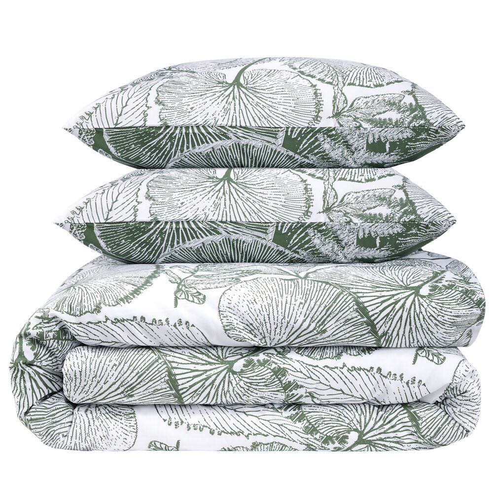 Parure de lit 2 personnes 240x220cm réversible motif végétal vert