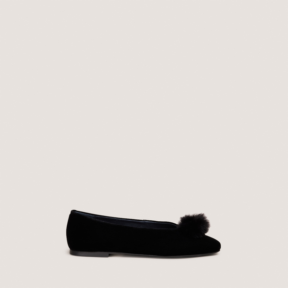 Ballerines à pomponsen velours noir | DIZON