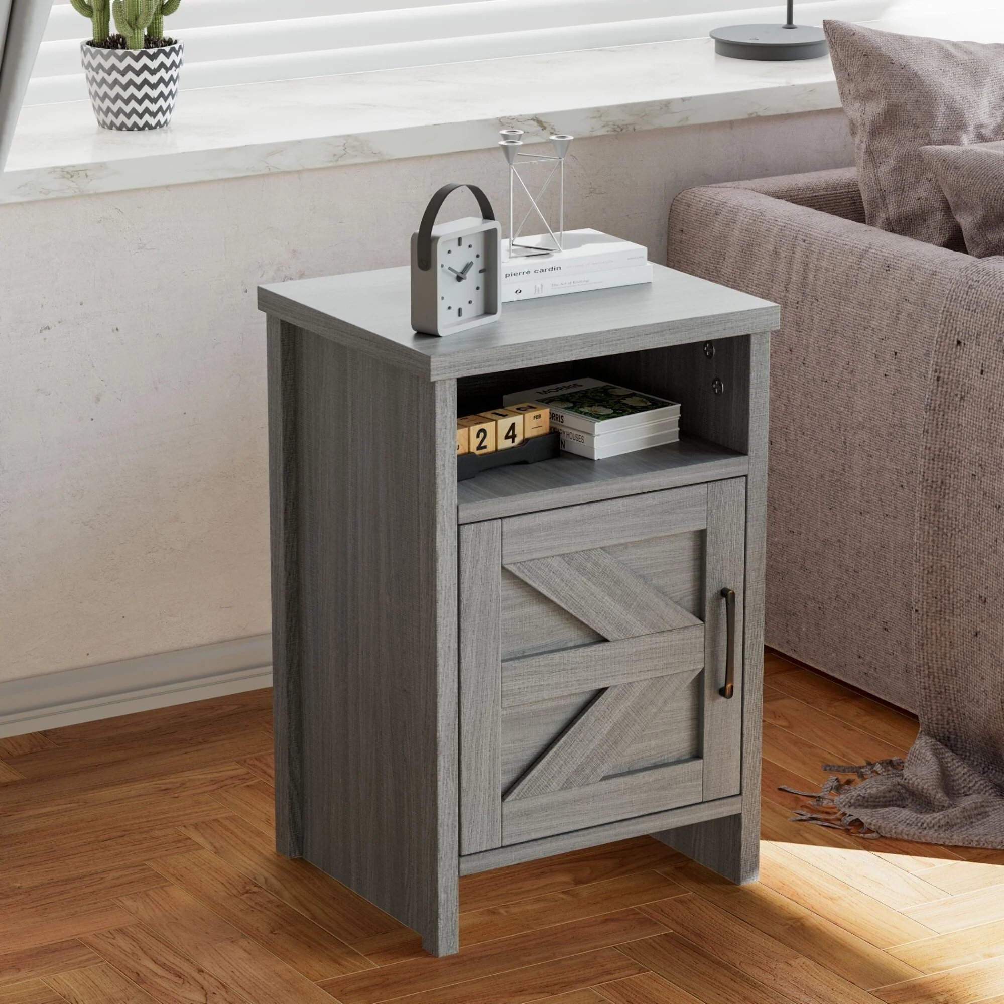 Furniwell Nightstand for Bedroom, Modern Wooden Side Table with Storage, Living Room