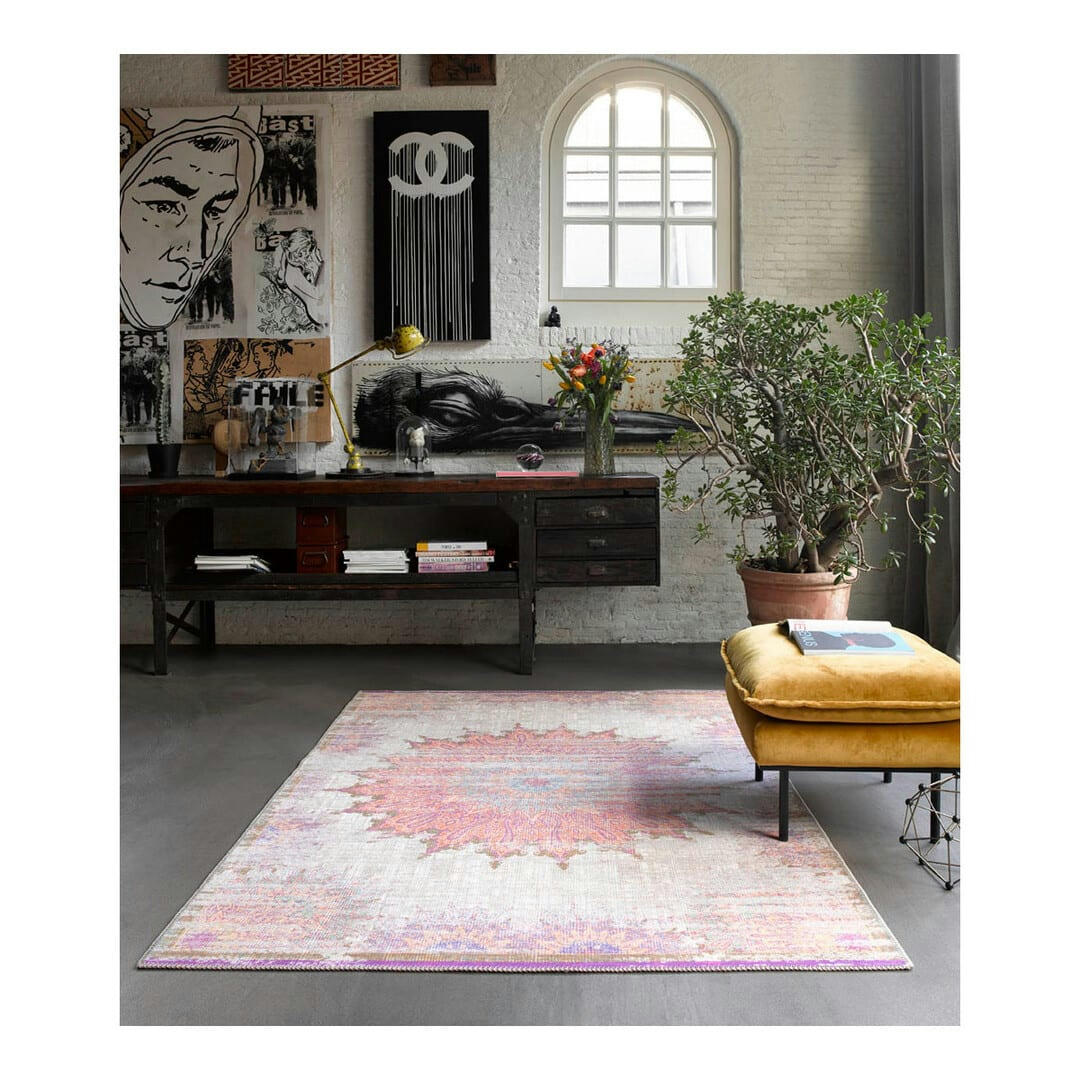 SUNKISSED - Tapis rayé vintage en polyester beige 160x230