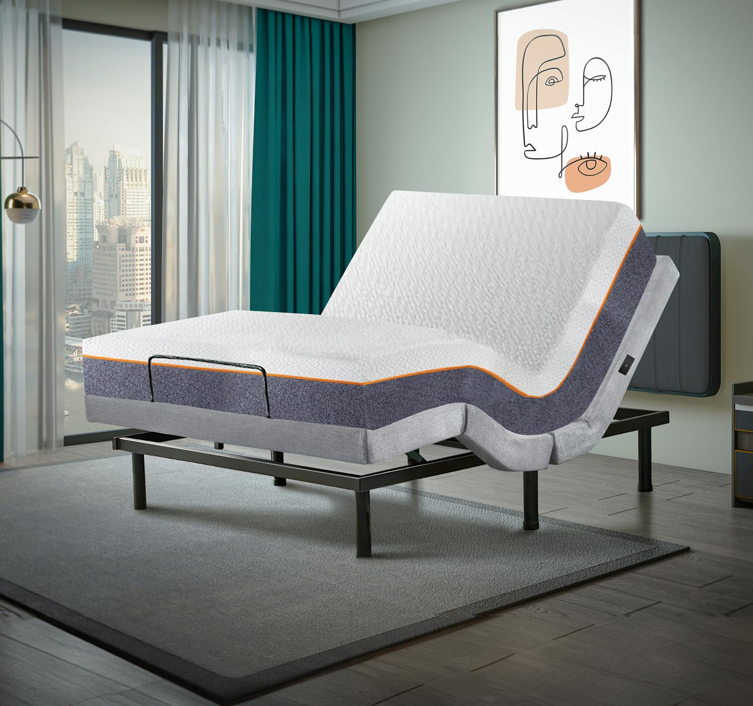 King Adjustable Base with 10 Inch Gel Memory Foam Mattress | Dual Massage | Underbed Light | Wireless Remote | USB Ports | Zero Gravity