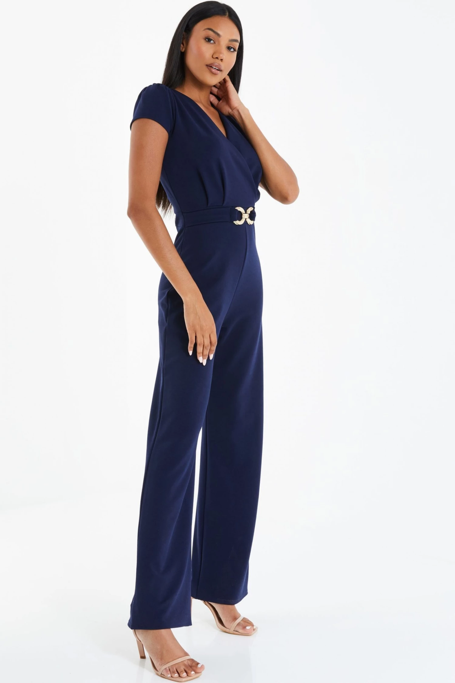 Quiz Blue Gold Buckle Palazzo Jumpsuit