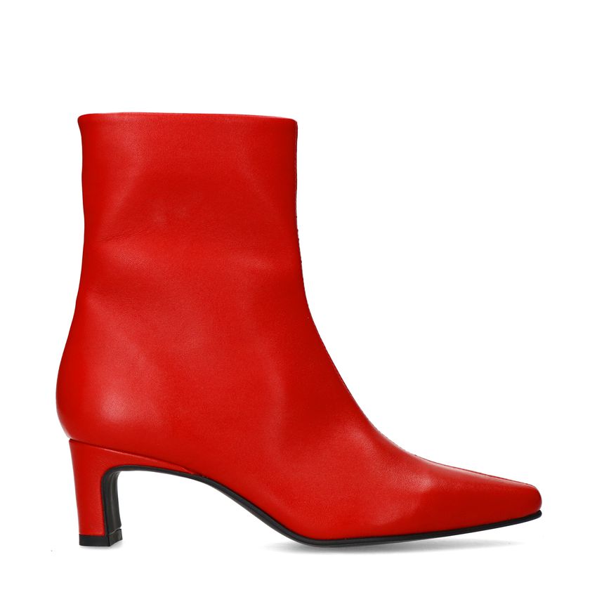 Manfield Rode leren enkellaarsjes met hak