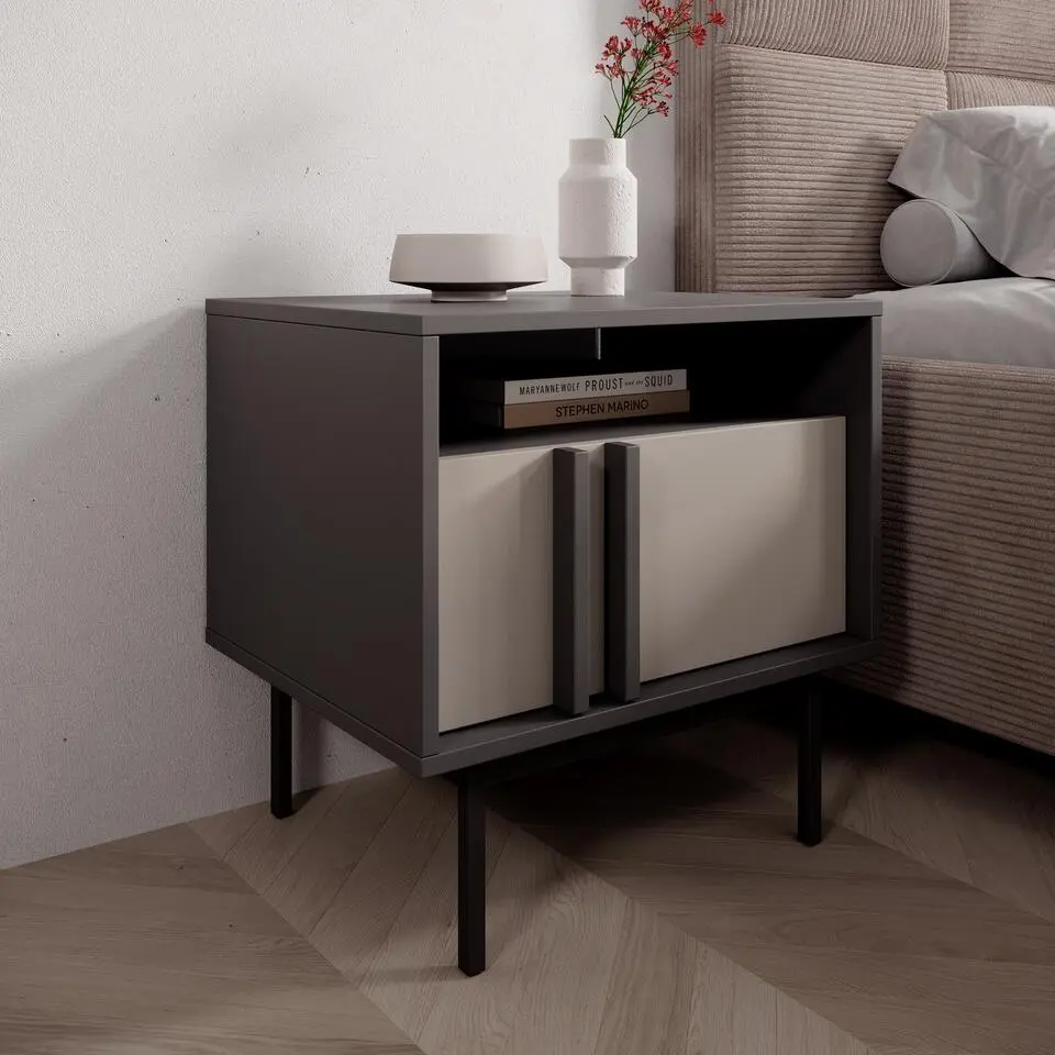 Meubella - Antigo - Nachtkastje - Beige/Antraciet