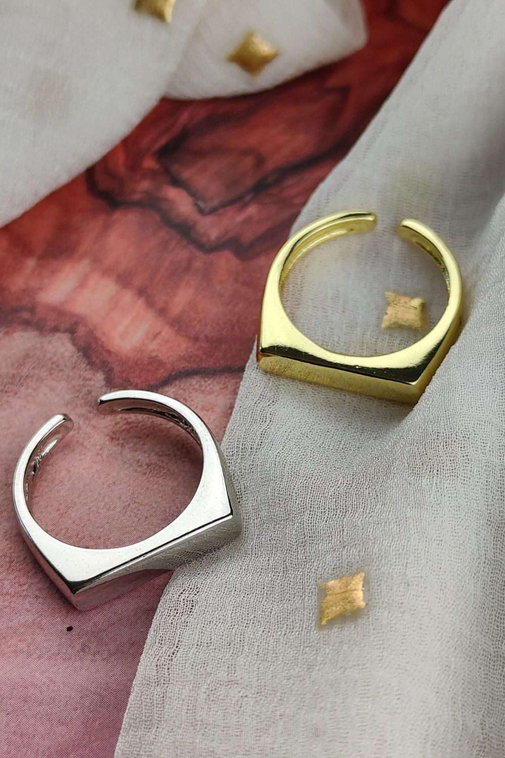 The Colourful Aura Adjustable Flat Top Square Thin Open Sterling Silver Signet Solid Ring