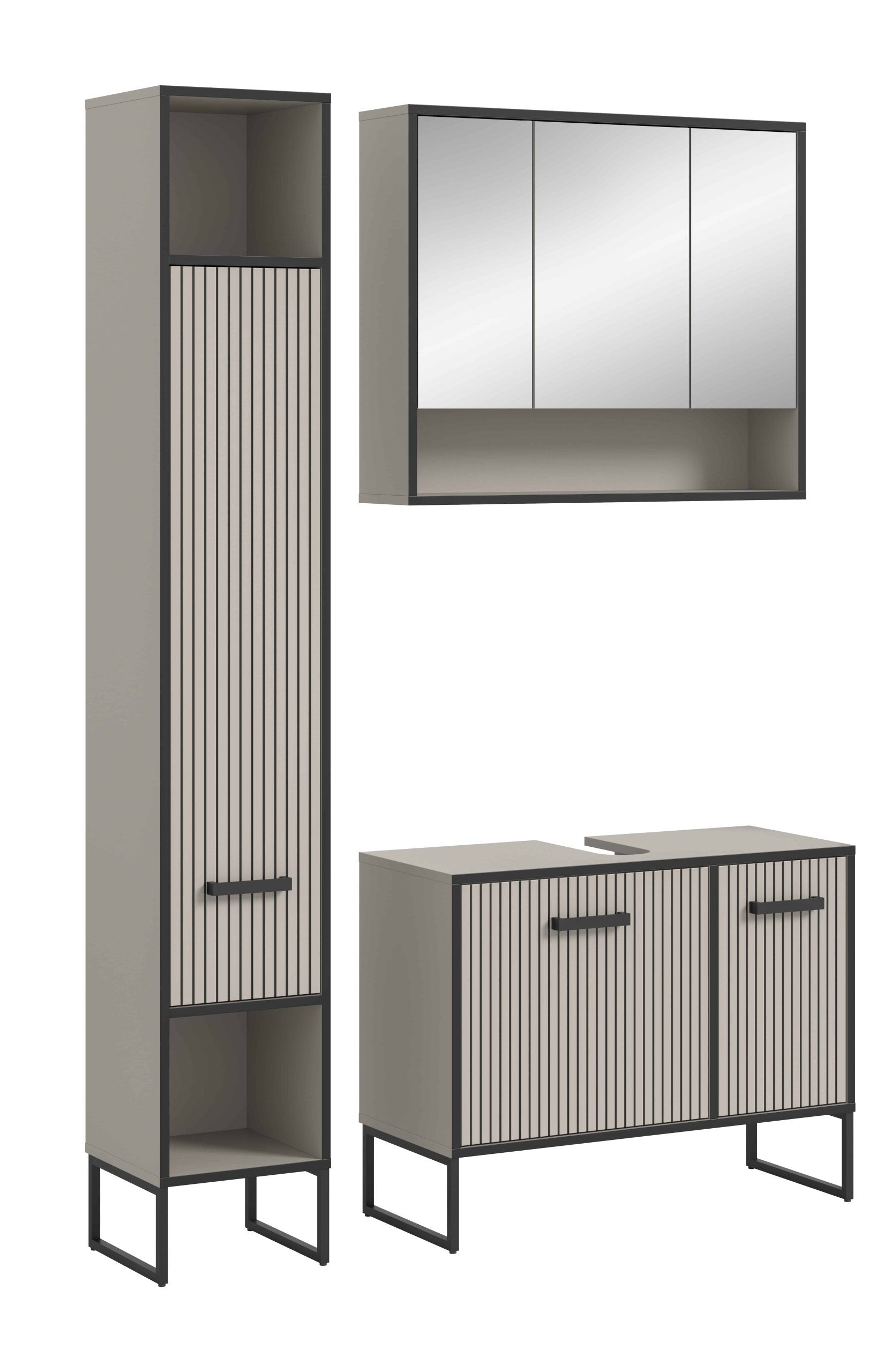 Furnilux Badkamer 3-delige Set Lichtgrijs/Crèmekleurig - 125cm x 36cm x 192cm