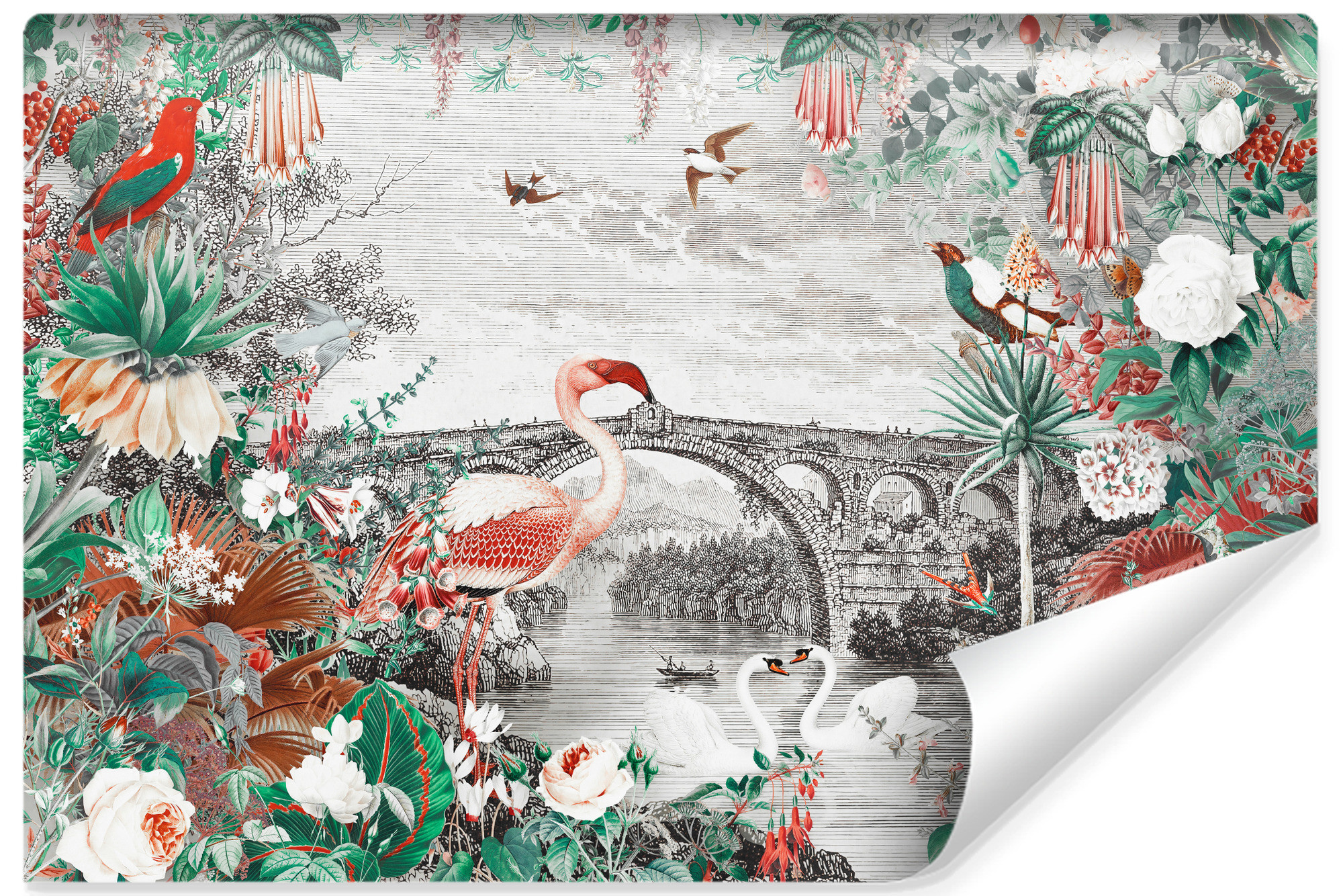 Fototapeta FLAMING Most Kwiaty Styl Vintage 90x60cm