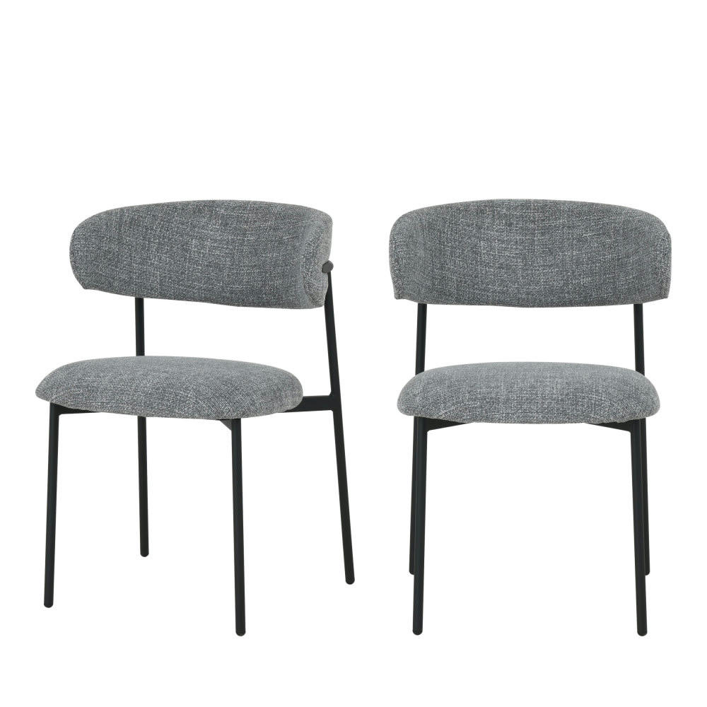 ESTER - Lot de 2 chaises en tissu et métal gris chiné