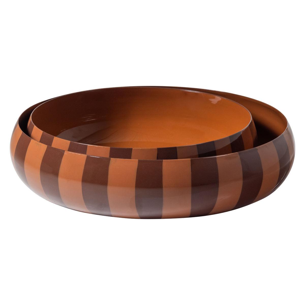 WOOOD schalen Elda - Metaal - Hoogglans Strepen Bruin/roze - Set van 2 - 6x32x32/6x26x26