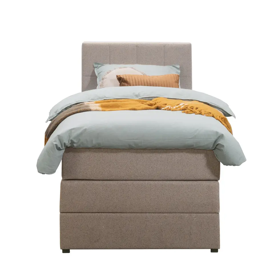 Boxspring met opbergruimte Liv geblokt - beige - 90x200 cm