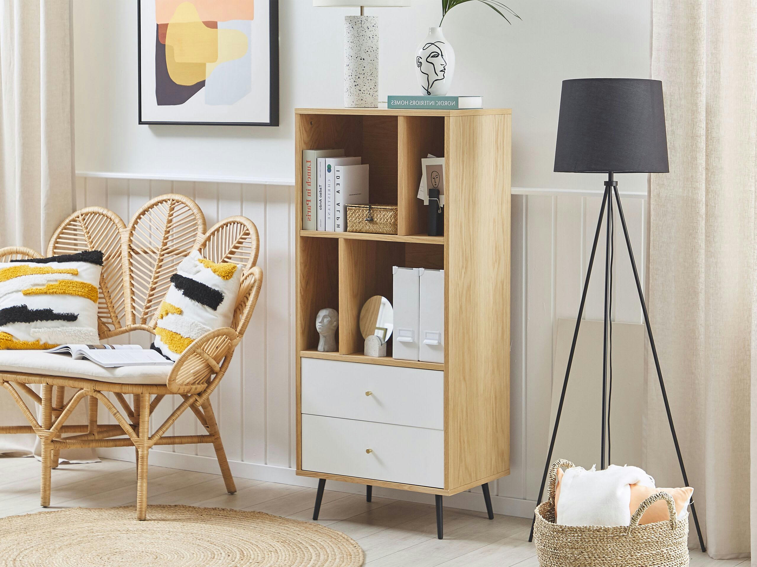 RICHMOND - Bibliothèque blanche et bois clair