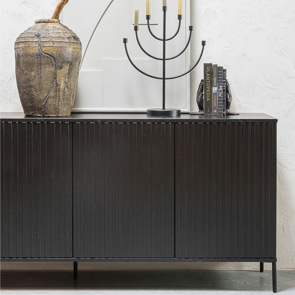 NEW GRAVURE - Buffet 4 portes en bois L200cm noir