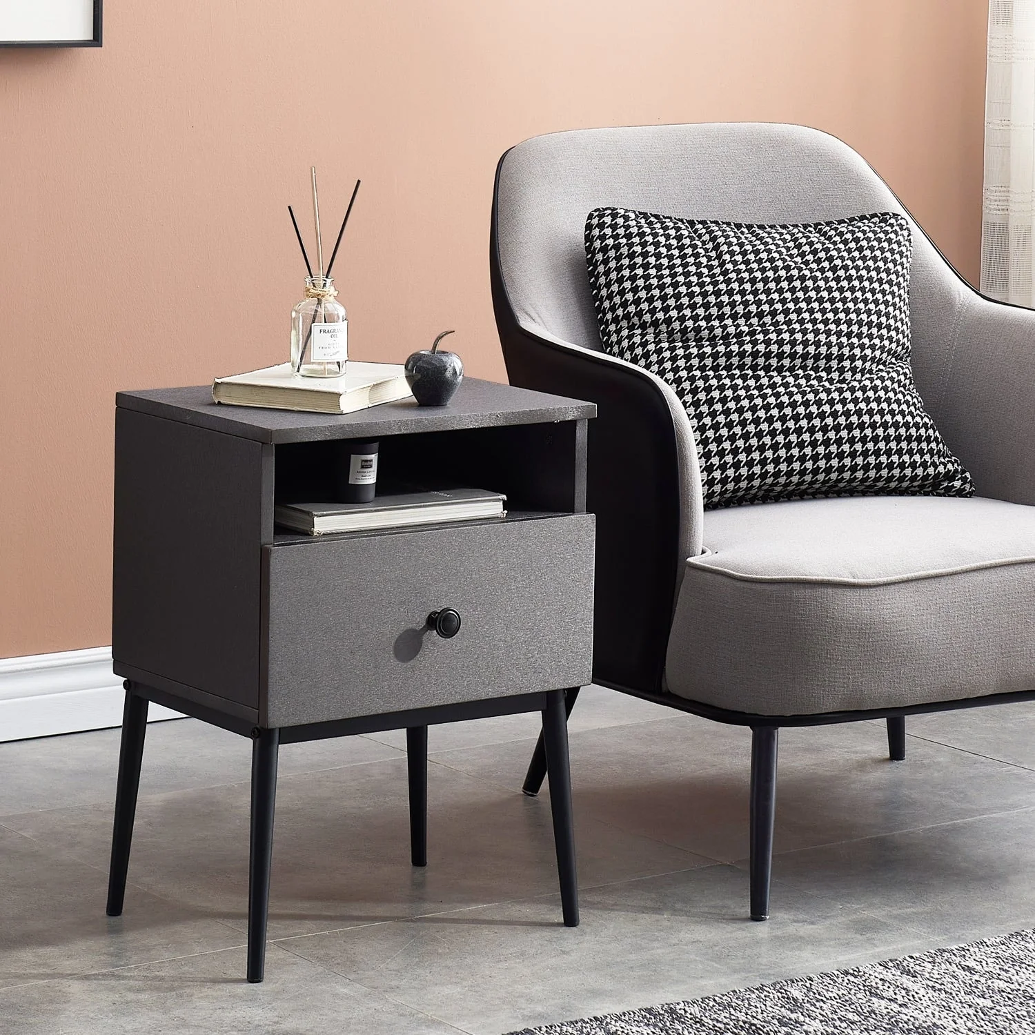 VECELO Modern 1-Drawer Wood Nightstand