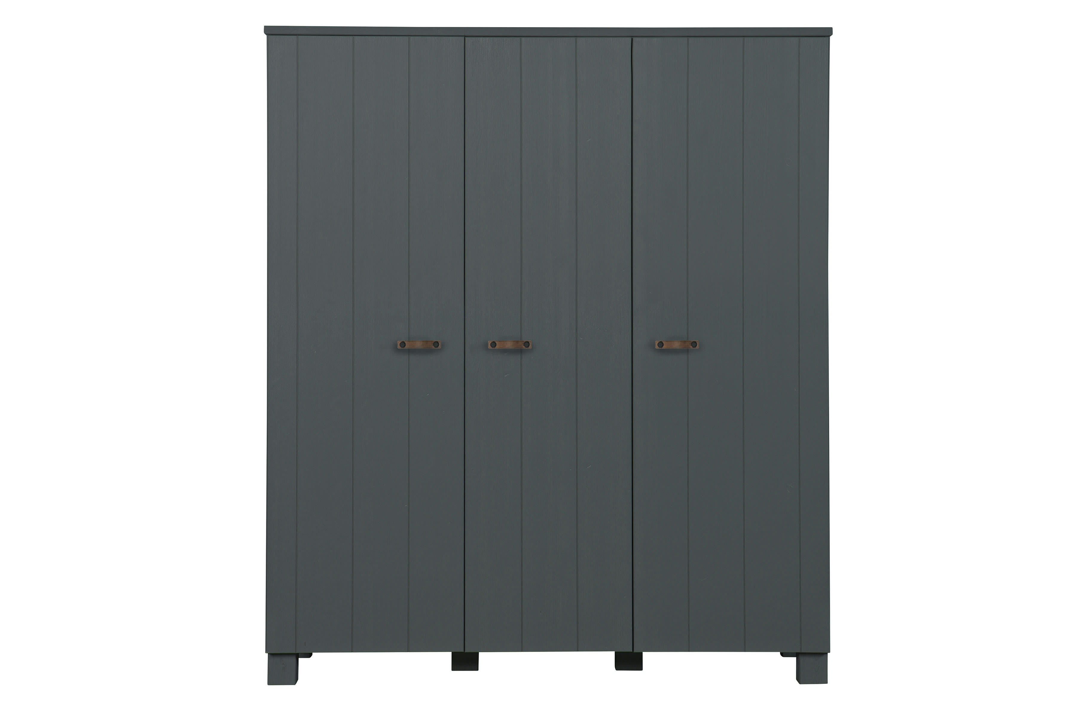 DENNIS - Armoire 3 portes en pin brossé cuir gris acier