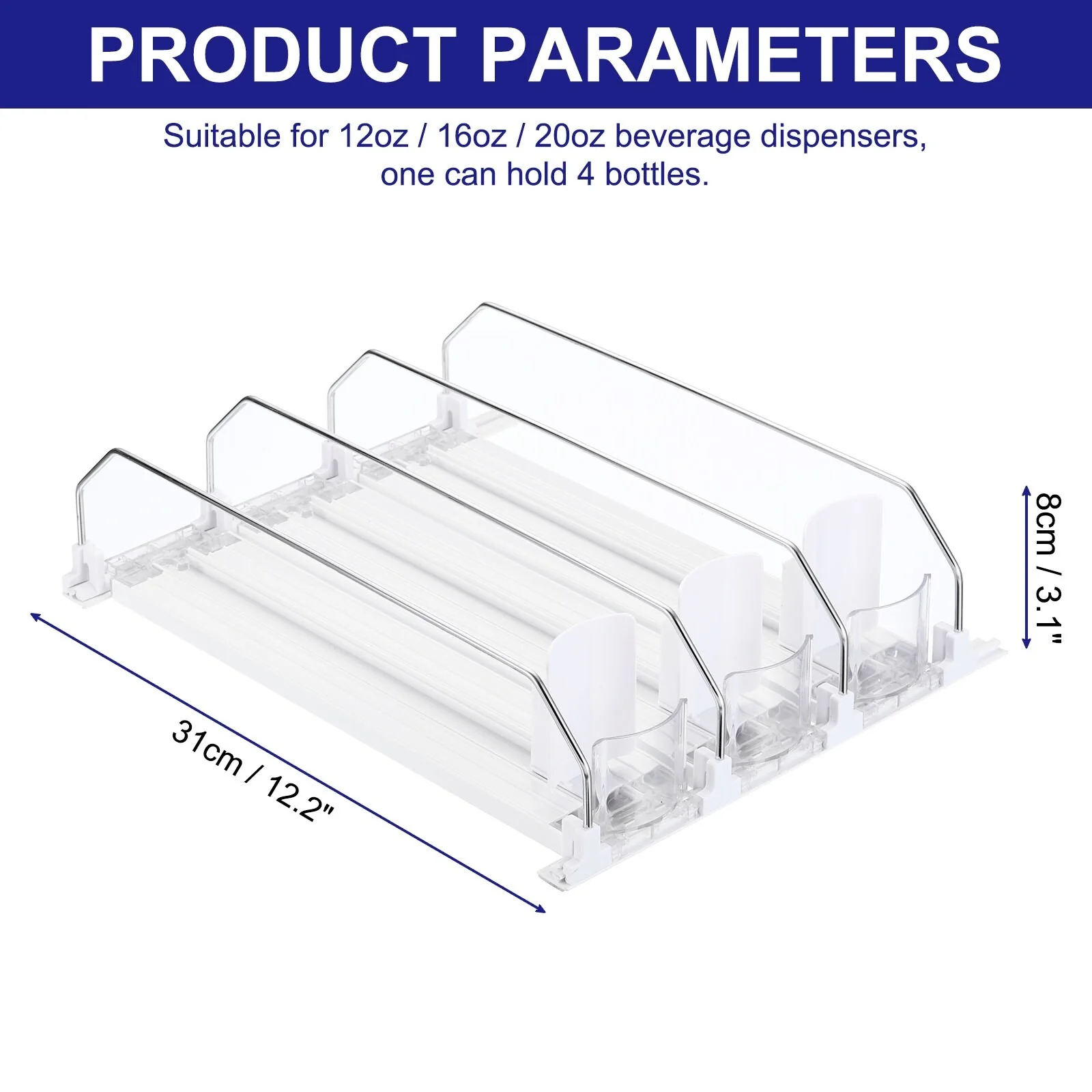 3pcs Self-Pushing Soda Can Dispenser Drink Organizer for Fridge Pantry, White