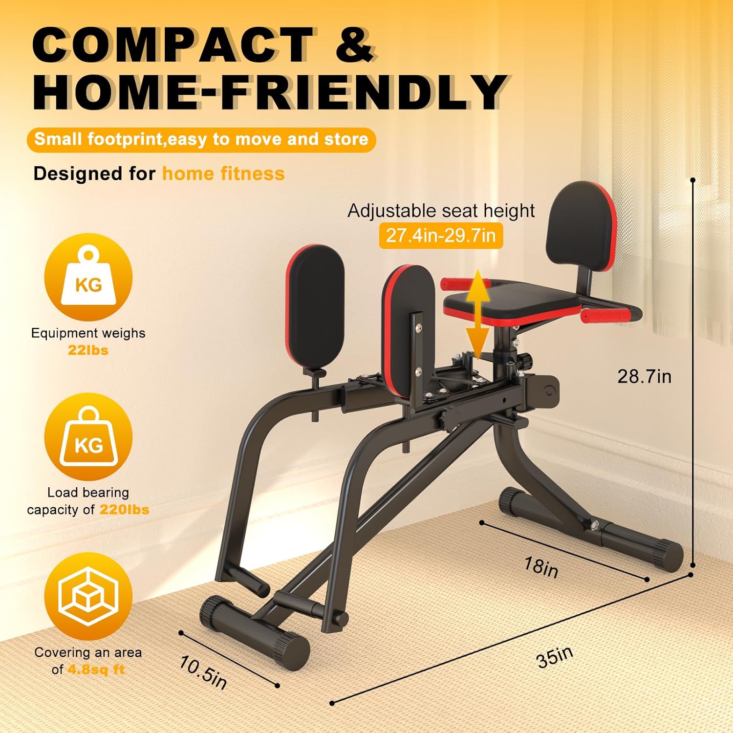 2 in 1 Hip Abductor & Adductor Machine, Compact Home Gym Equipment for Inner & Outer Thigh, Glute Workout Booty Trainer, Adjustable Leg Exercise Machine for Women Men