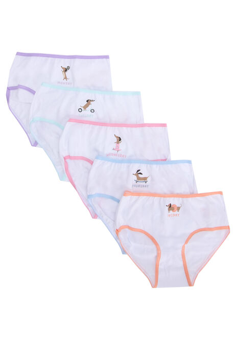 Younger Girls 5pk White Dog Weekday Briefs